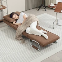 HOMCOM Sillón Cama Individual 2 en 1 Sofá Cama Plegable con Respaldo Ajustable y Cojín para Sala Dormitorio 65x69x80 cm Marrón(m-9)