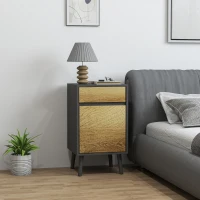 HOMCOM Comodino con Cassetto e Armadietto Moderno Senza Maniglie, 40x39x69 cm, Grigio Scuro e Legno(m-2)