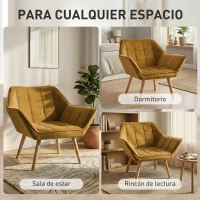 HOMCOM Butaca de Salón Moderna Tapizado en Terciopelo con Patas de Madera para Sala de Estar Amarillo(m-7)