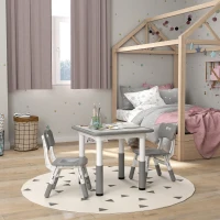 AIYAPLAY Height Adjustable Toddler Table and Chair Set, 3 Pcs Children Activity Table w/ 2 Chairs, for Playroom, Bedroom - Grey(m-10)