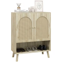 HOMCOM Dulap Multifuncțional în Stil Boho cu Uși din Ratan și Raft Deschis, 80x38x100cm, Stejar(m-11)