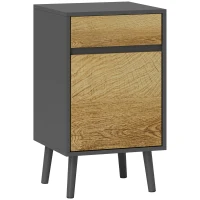 HOMCOM Comodino con Cassetto e Armadietto Moderno Senza Maniglie, 40x39x69 cm, Grigio Scuro e Legno(m-1)