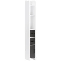 kleankin Coluna Casa de Banho com 3 Portas e 3 Prateleiras Abertas Coluna Auxiliar  Estilo Moderno 15x17x120 cm Branco e Preto(m-1)