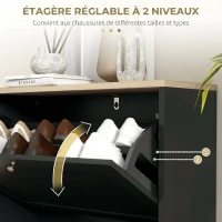 HOMCOM Meuble à Chaussures 12 Paires, Meuble d'Entrée avec 2 Tiroirs Rabattables et Étagères Réglables, 60 x 23,5 x 80cm, Noir(m-5)