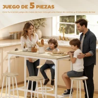 HOMCOM Set de Mesa de Bar y 4 Taburetes Estilo Industrial Marco de Metal para Cocina Salón Natural y Blanco(m-4)