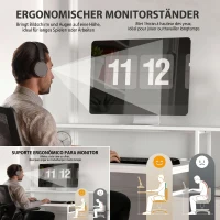 HOMCOM Birou de birou cu 2 mese, 4 rafturi, 3 sertare și suport pentru monitor, din lemn, 138,5x90x92 cm, alb(m-7)