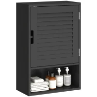 HOMCOM Armoire murale de salle de bain avec porte à lattes, étagère réglable et compartiment ouvert, 40x20x60cm, noir(m-12)