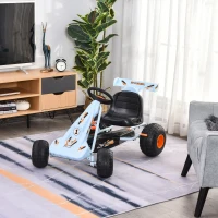 HOMCOM Gokart Tretauto mit Handbremse, verstellbarem Sitz, Pedal, Vor- und Rückwärtsgang, Kettcar Tretfahrzeug Kinderfahrzeug Kinderspielzeug Pedal-Gokart für Kinder ab 3 Jahren Hellblau(m-10)