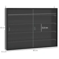 HOMCOM 5-Tier Wall Display Shelf Unit Cabinet w/ 4 Adjustable Shelves Glass Doors Home Office Ornaments 60x80cm Black(m-3)