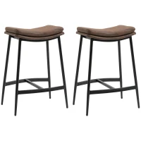 HOMCOM Set 2 Sgabelli da Bar in Stile Industriale con Poggiapiedi, in Finta Pelle, 48.5x38.5x68.5 cm, Nero e Marrone(m-1)