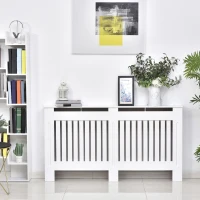 HOMCOM Slatted Radiator Cover Painted Cabinet MDF Lined Grill in White (152L x 19W x 81H cm)(m-2)