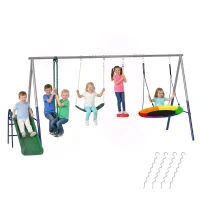 AIYAPLAY 5 in 1 Schaukelgestell mit Rutsche höhenverstellbar Schaukelgerüst mit Nestschaukel 382x196 x203 cm Mehrfarbig(m-12)