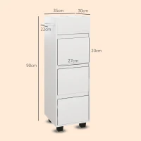 HOMCOM Meuble de rangement pour salle de bain avec 4 compartiments, 3 tiroirs et porte-serviettes, dim. 35 x 30 x 90 cm, blanc(m-3)