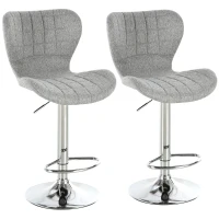 HOMCOM Set 2 scaune de bar rotative cu înălțime reglabilă, suport pentru picioare și spătar din material textil, gri(m-11)