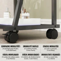 HOMCOM Oglindă Verticală de Podea cu 2 Rafturi și 4 Roți, din Oțel și Lemn, 42x37x155 cm, Negru(m-6)