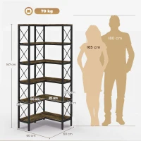 HOMCOM 5-Tier L-Shaped Bookshelf, Freestanding Corner Bookcase with Metal Frame, Rustic Brown(m-3)