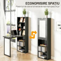 HOMCOM Birou Modern Pliabil cu Bibliotecă și Tablă, din Lemn și Metal, 98x51x153 cm, Negru(m-4)