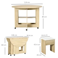 HOMCOM Set Masă și Scaune 5 Piese din PAL, Masă Rotundă cu 2 Rafturi Deschise și 4 Taburete Moderne(m-3)