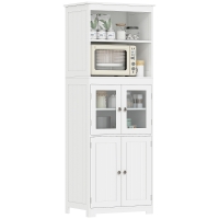 HOMCOM Freestanding Kitchen Cupboard, 4-Door Storage Cabinet with Adjustable Shelf and Glass Doors for Dining Room, Living Room, White
