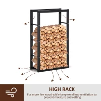HOMCOM Metal Firewood Log Holder Tall Firewood Rack Indoor Outdoor Fireplace Wood Storage Shelf with Side Rails, Rust-Resistant, Black, 60W x 25D x 100H cm(m-5)