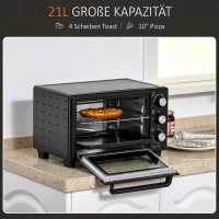 HOMCOM Minibackofen, 21 L Toasterofen mit 1 Drahtgestell und 1 Backblech, 3 Kochmodi, 100 °C-230 °C, Edelstahl, Glas, Schwarz(m-4)