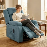 HOMCOM Sillón Relax Reclinable Eléctrico Levanta Personas con Puerto USB Control Remoto Asiento Ancho Reposapiés Azul(m-8)