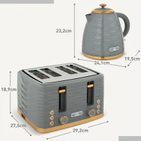 HOMCOM 2-in-1 Toaster und Wasserkocher Set, 7 Bräunungsstufen, Auftau- und Aufwärmfunktion, Grau(m-3)