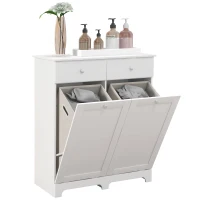HOMCOM Armoire de salle de bain, meuble de rangement, avec paniers à linge pliables 2 tiroirs, 78L x 40l x 90,5H cm, blanc(m-11)