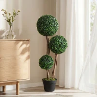 HOMCOM Decorative Artificial Trees Boxwood Ball Topiary Trees in Pot, UV-Cut Fake Plants for Home Indoor Outdoor Decor, 90 cm, Dark Green(m-9)