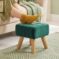 HOMCOM Velvet Square Padded Footstool - Dark Green(m-10)