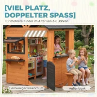 AIYAPLAY Kinderspielhaus Holz Spielhaus Outdoor mit Küche Bank Verkaufstheke Fenster Tür für 3-8 Jahre 171,5 x 146 x 156 cm Braun(m-7)