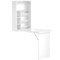 HOMCOM Bureau pliable mural, table murale pliante avec étagères pour salon, salle à manger, bureau, 93,8 x 60 x 147 cm, blanc(m-1)
