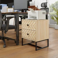 HOMCOM Bedside Table Nightstand Two-Drawer Bedroom Storage Unit Zig Zag Design with Black Metal Handles, Natural(m-8)