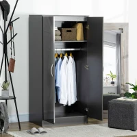 HOMCOM High Gloss Wardrobe, 2 Door Wardrobe with Hanging Rod and Storage Shelf, Clothes Storage Organizer with Anti-tipping Design for Bedroom, Grey(m-7)
