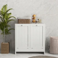 kleankin Meuble salle de bain avec panier à linge, armoire salle de bain en bois avec 2 portes et 2 paniers, 66x33x68cm, blanc(m-7)