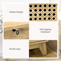 HOMCOM Chest of Drawer with 4 Rattan Drawers, Beside Table with Door, Natural(m-6)
