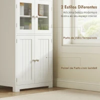 HOMCOM Armário de Cozinha com 2 Portas de Vidro Temperado 2 Prateleiras Abertas e Armário com Prateleira Ajustável 60x30x162 cm Branco(m-6)