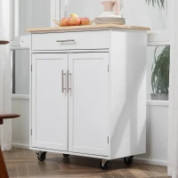 HOMCOM Desserte de cuisine sur roulettes chariot de service Ilot de cuisine avec tiroir de placard et porte-torchons - blanc(m-10)