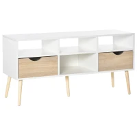HOMCOM tv-tafel tv-meubel met 2 lades tv-plank spaanplaat massief houten poten wit + eiken 117 x 39 x 57 cm(m-11)