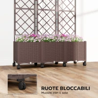 Outsunny Fioriera Rialzata con Traliccio 130L, Ruote Bloccabili e Sistema di Autoirrigazione, Marrone(m-6)