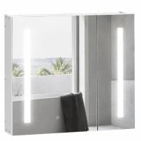 kleankin Armoire murale miroir lumineux LED salle de bain 2 portes avec 3 niveaux 70 x 15 x 65 cm blanc(m-11)