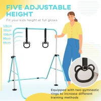 HOMCOM Adjustable Height, Foldable Kids Gymnastics Bar w/ Non-slip Rubber Floor Rings, for 3+ Years, Green(m-4)