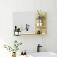 kleankin Specchio Bagno Moderno con 2 Ripiani Laterali e Ripiano Inferiore, in Legno e Vetro, 75x10x48 cm, Color Legno(m-2)