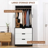 HOMCOM Bedroom Furniture Set, Wardrobe with Hanging Rod, 4 Drawer Chest of Drawers, 2 Bedside Tables with Storage, White and Black(m-4)