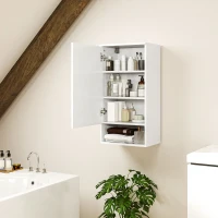 HOMCOM Wandgemonteerde Badkamerkast, Wandkast voor de Badkamer met Verstelbare Planken en Open Vak, Hout, Wit(m-7)