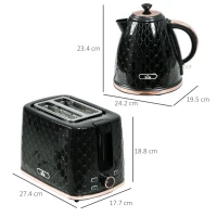 HOMCOM 1.7L 3000W Fast Boil Kettle & 2 Slice Toaster Set, Kettle and Toaster Set with Auto Shut Off, Browning Controls, Black(m-3)