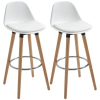 HOMCOM Set van 2 Barkrukken in Scandinavisch Design, Met Voetensteun, 43 cm x 43 cm x 91 cm, Natuurlijk Hout + Wit(m-10)