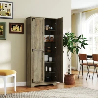 HOMCOM Armário de Cozinha Armário de Arrumação com 2 Portas e Prateleiras Ajustáveis 78x31,5x182 cm Marrom Acinzentado(m-3)