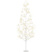 HOMCOM Sapin de Noël artificiel 180 cm avec 384 LED blanc chaud, branches flexibles, base en acier, blanc(m-1)