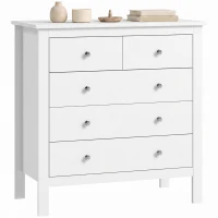 HOMCOM Modern Chest of Drawers, 5 Drawer Storage Cabinet with Metal Handles and Runners for Bedroom, White(m-12)